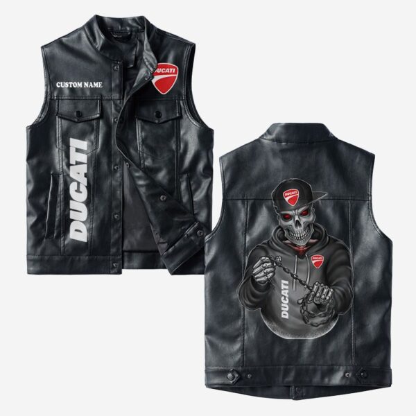 Custom Name Ducati Leather Vest - Personalized Logo Car Motorcycle Model