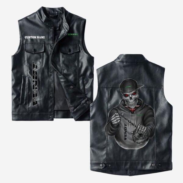 Custom Name Fendt Leather Vest - Personalized Logo Car Motorcycle Model