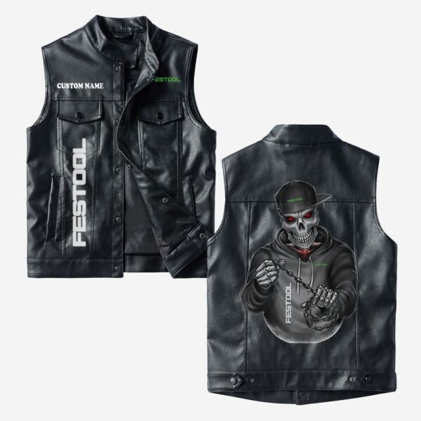 Custom Name Festool Leather Vest - Personalized Logo Car Motorcycle Model