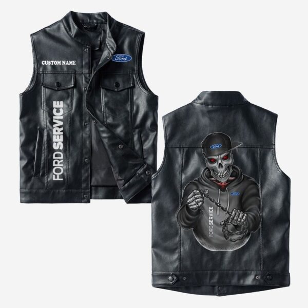 Custom Name Ford Leather Vest - Personalized Logo Car Motorcycle Model