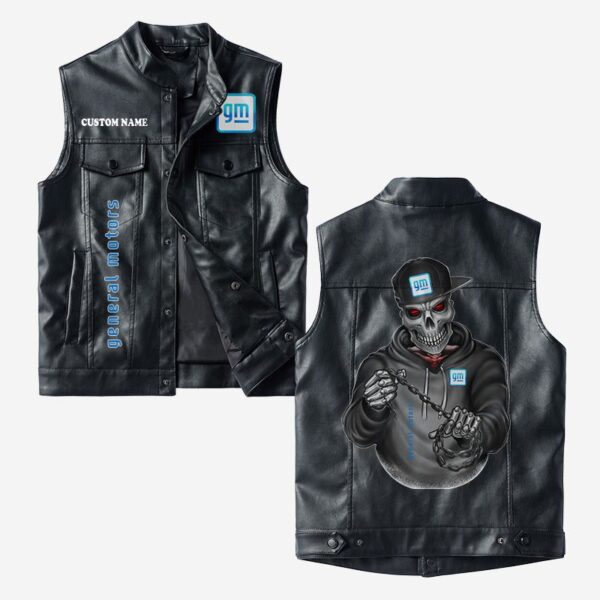 Custom Name General Motors Leather Vest - Personalized Logo Car Motorcycle Model
