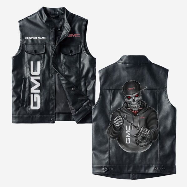 Custom Name Gmc Leather Vest - Personalized Logo Car Motorcycle Model