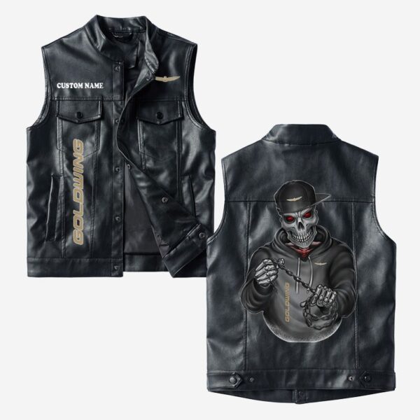 Custom Name Goldwing Leather Vest - Personalized Logo Car Motorcycle Model
