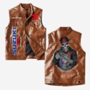 Custom Name Gsx Leather Vest - Personalized Logo Car Motorcycle Model