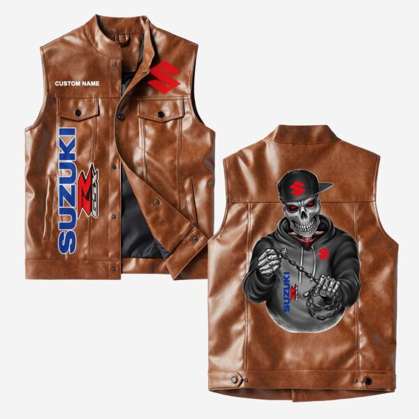 Custom Name Gsx Leather Vest - Personalized Logo Car Motorcycle Model - Image 2
