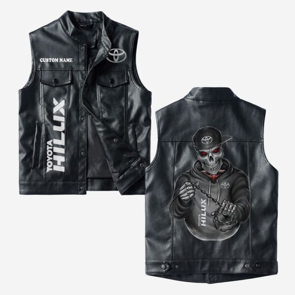 Custom Name Hilux Leather Vest - Personalized Logo Car Motorcycle Model