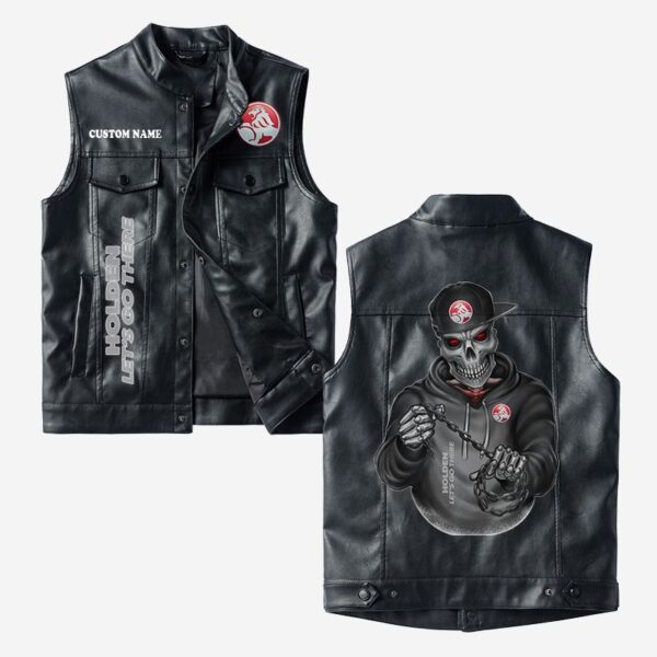 Custom Name Holden Leather Vest - Personalized Logo Car Motorcycle Model