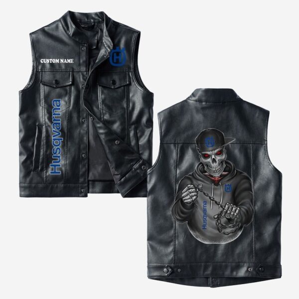 Custom Name Husqvarna Leather Vest - Personalized Logo Car Motorcycle Model