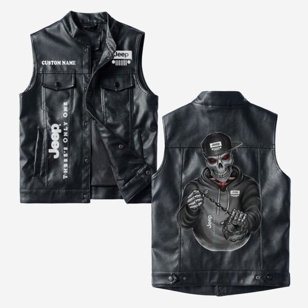 Custom Name Jeep Leather Vest - Personalized Logo Car Motorcycle Model