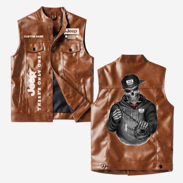 Custom Name Jeep Leather Vest - Personalized Logo Car Motorcycle Model - Image 2