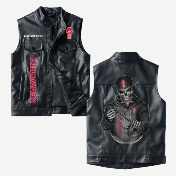 Custom Name Kenworth Leather Vest - Personalized Logo Car Motorcycle Model