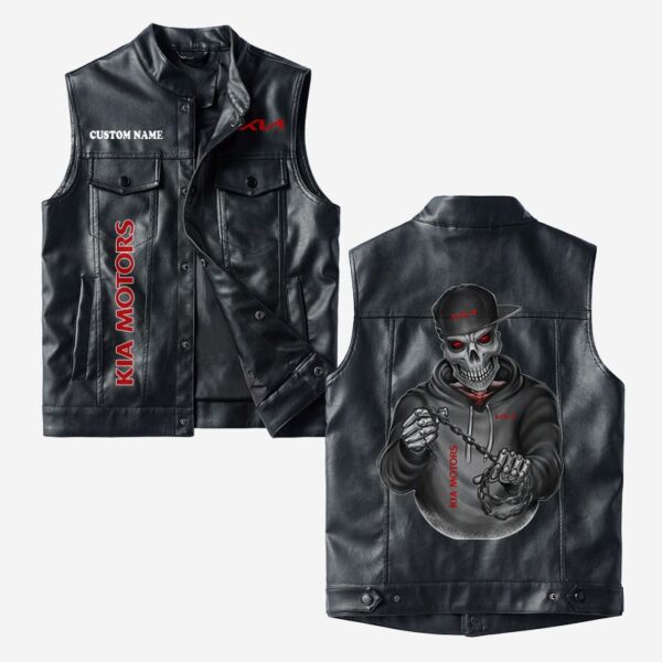 Custom Name Kia Leather Vest - Personalized Logo Car Motorcycle Model