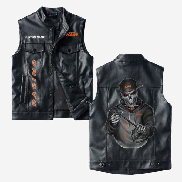 Custom Name Ktm Leather Vest - Personalized Logo Car Motorcycle Model
