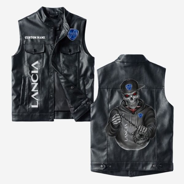 Custom Name Lancia Leather Vest - Personalized Logo Car Motorcycle Model