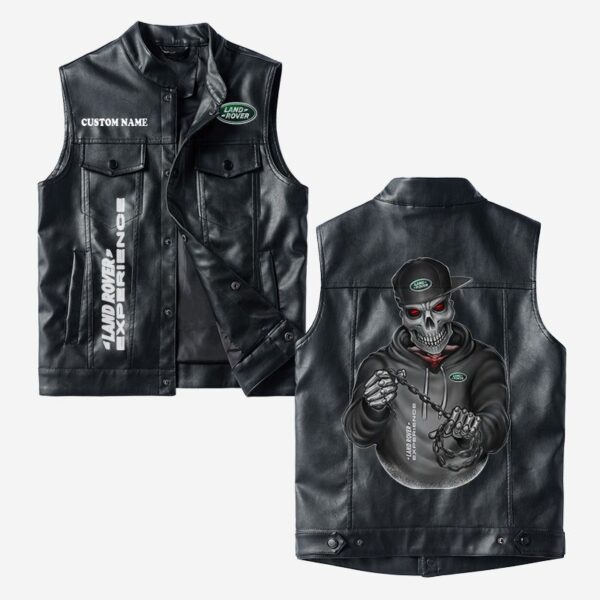 Custom Name Land Rover Leather Vest - Personalized Logo Car Motorcycle Model