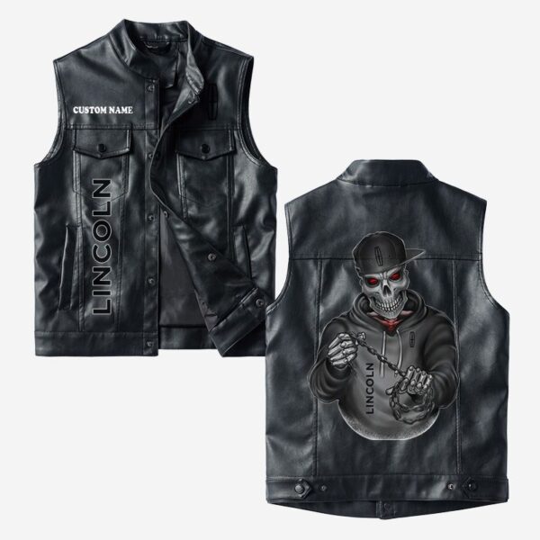 Custom Name Lincoln Leather Vest - Personalized Logo Car Motorcycle Model