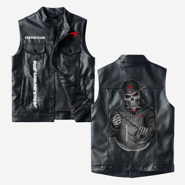 Custom Name Mclaren Leather Vest - Personalized Logo Car Motorcycle Model