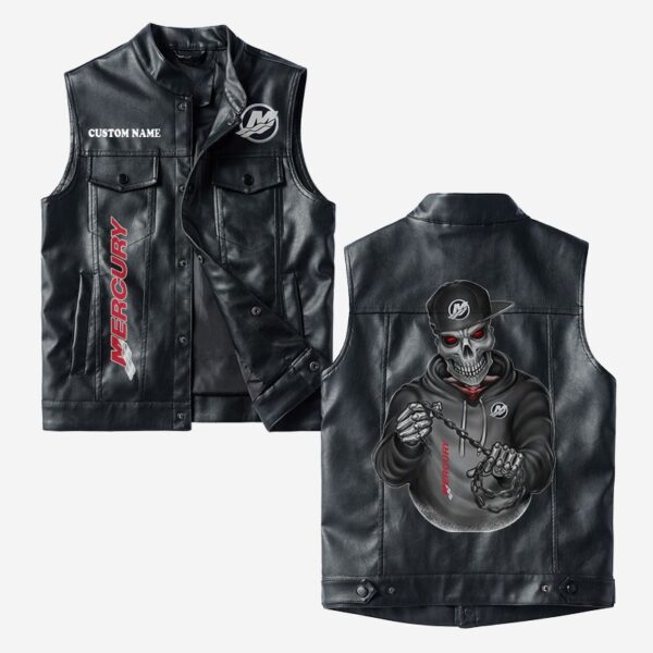 Custom Name Mercury Marine Leather Vest - Personalized Logo Car Motorcycle Model
