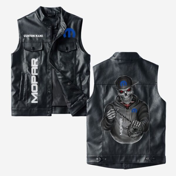 Custom Name Mopar Leather Vest - Personalized Logo Car Motorcycle Model