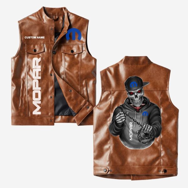 Custom Name Mopar Leather Vest - Personalized Logo Car Motorcycle Model - Image 2