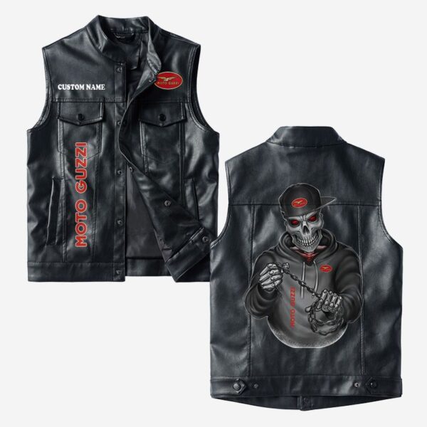 Custom Name Moto Guzzi Leather Vest - Personalized Logo Car Motorcycle Model