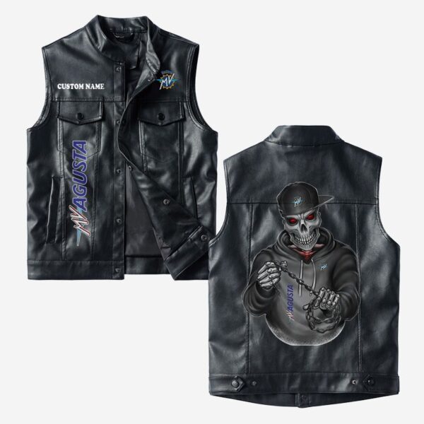 Custom Name Mv Agusta Leather Vest - Personalized Logo Car Motorcycle Model