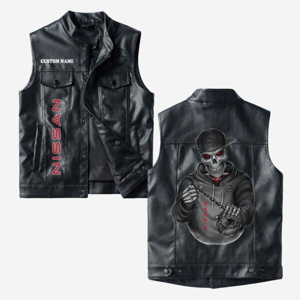 Custom Name Nissan Leather Vest - Personalized Logo Car Motorcycle Model