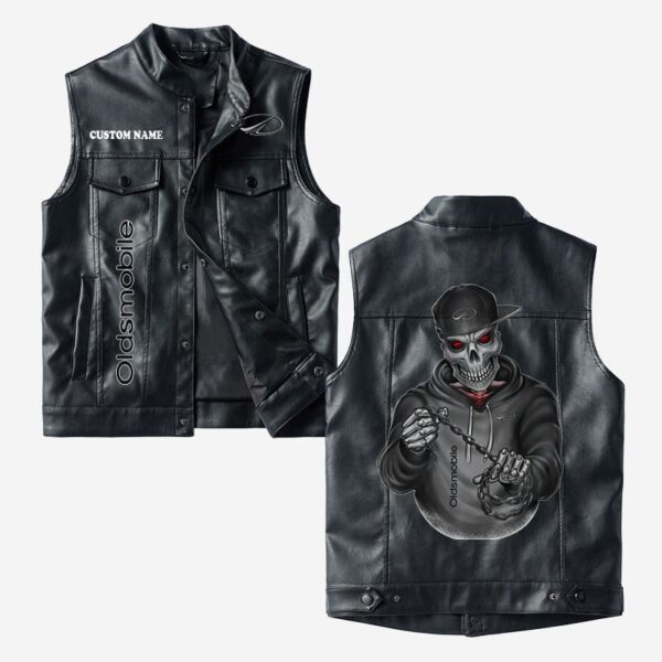 Custom Name Oldsmobile Cutlass Leather Vest - Personalized Logo Car Motorcycle Model