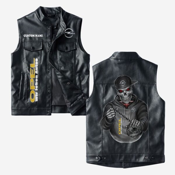 Custom Name Opel Leather Vest - Personalized Logo Car Motorcycle Model