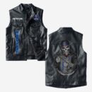 Custom Name Saab Leather Vest - Personalized Logo Car Motorcycle Model