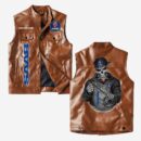 Custom Name Saab Leather Vest - Personalized Logo Car Motorcycle Model