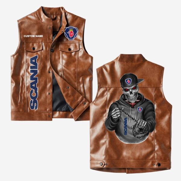 Custom Name Scania Leather Vest - Personalized Logo Car Motorcycle Model - Image 2