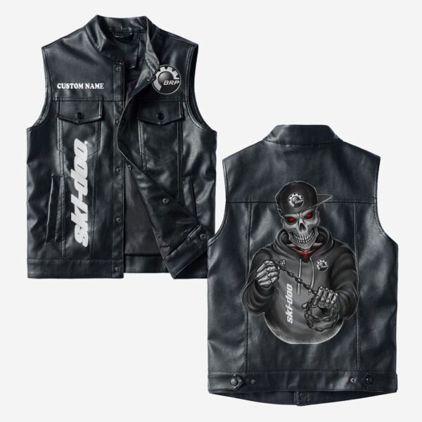 Custom Name Ski Doo Leather Vest - Personalized Logo Car Motorcycle Model