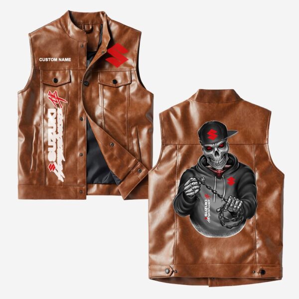 Custom Name Suzuki Hayabusa Leather Vest - Personalized Logo Car Motorcycle Model - Image 2