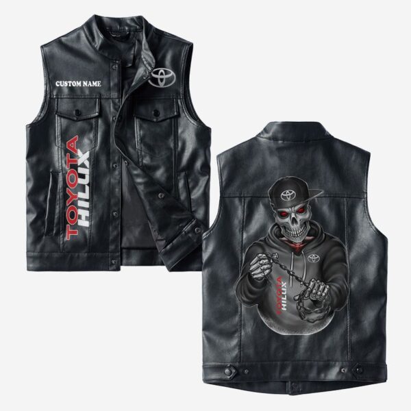 Custom Name Toyota Hilux Leather Vest - Personalized Logo Car Motorcycle Model