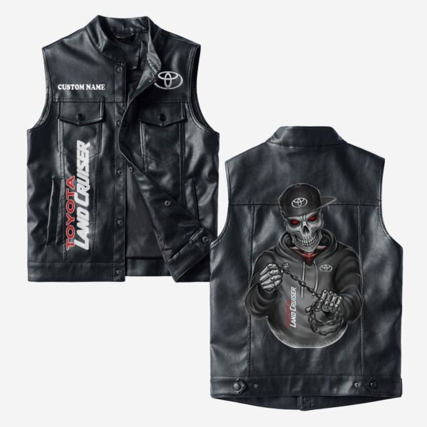 Custom Name Toyota Land Cruiser Leather Vest - Personalized Logo Car Motorcycle Model
