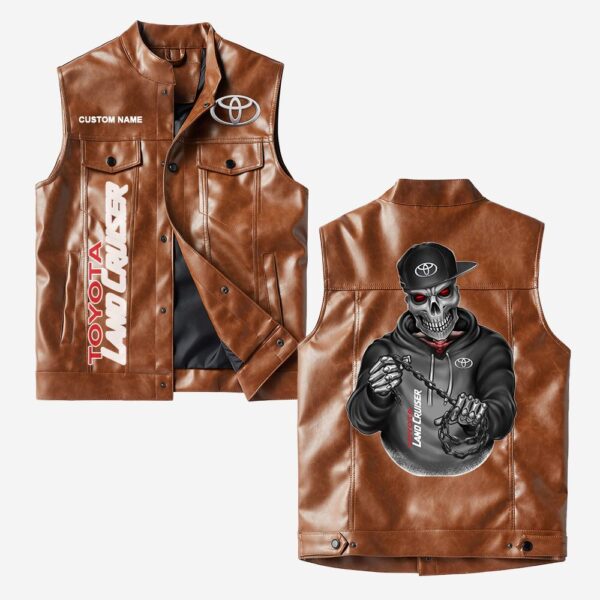 Custom Name Toyota Land Cruiser Leather Vest - Personalized Logo Car Motorcycle Model - Image 2