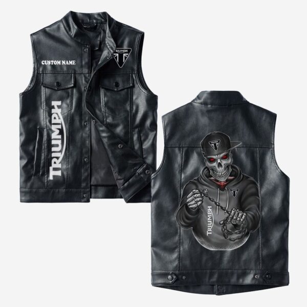 Custom Name Triumph Motorcycles Leather Vest - Personalized Logo Car Motorcycle Model
