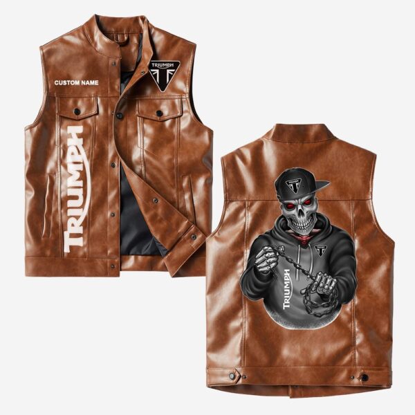 Custom Name Triumph Motorcycles Leather Vest - Personalized Logo Car Motorcycle Model - Image 2