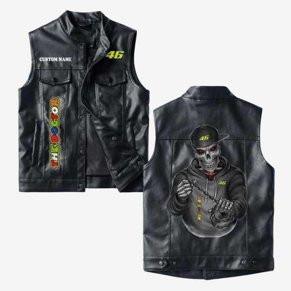 Custom Name Valentino Rossi 46 Leather Vest - Personalized Logo Car Motorcycle Model