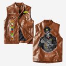 Custom Name Valentino Rossi 46 Leather Vest - Personalized Logo Car Motorcycle Model