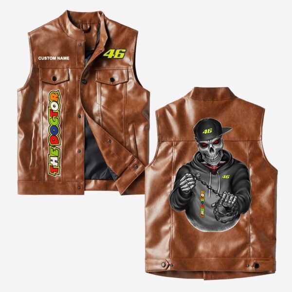 Custom Name Valentino Rossi 46 Leather Vest - Personalized Logo Car Motorcycle Model - Image 2