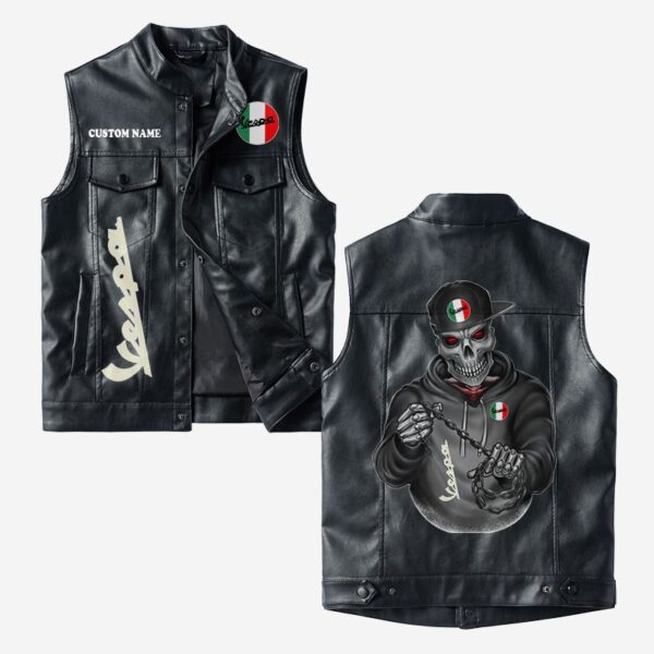 Custom Name Vespa Leather Vest - Personalized Logo Car Motorcycle Model