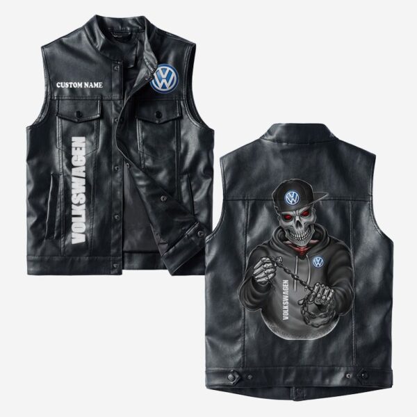 Custom Name Volkswagen Leather Vest - Personalized Logo Car Motorcycle Model
