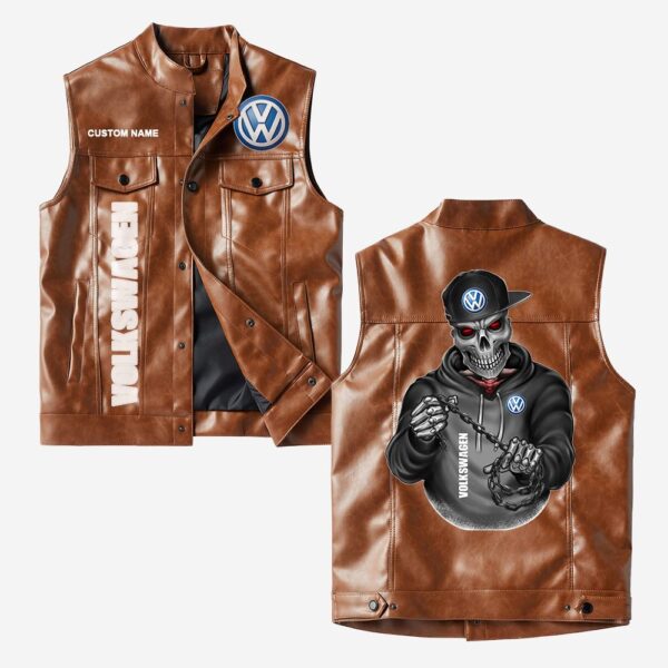 Custom Name Volkswagen Leather Vest - Personalized Logo Car Motorcycle Model - Image 2