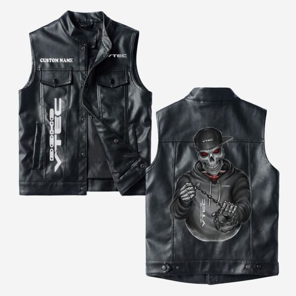Custom Name DOHC VTEC Leather Vest - Personalized Logo Car Motorcycle Model