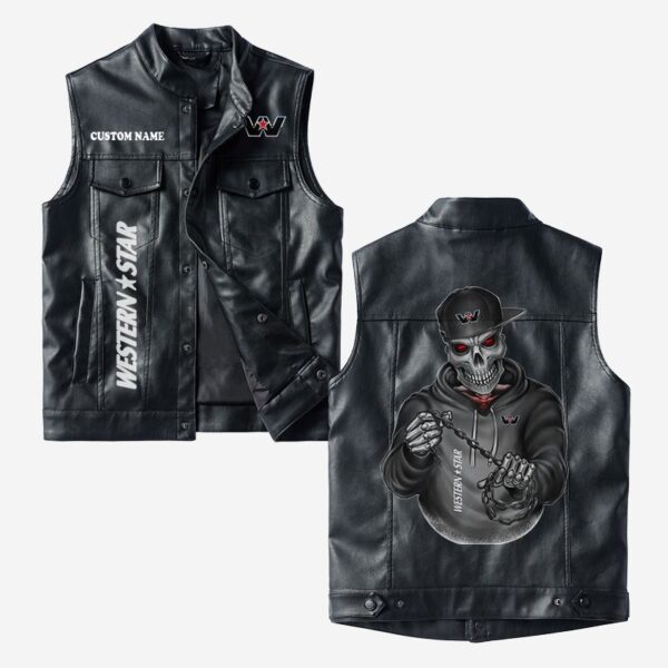 Custom Name Wester Star Leather Vest - Personalized Logo Car Motorcycle Model
