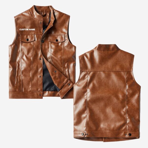Custom Name Leather Vest - Personalized Logo Car Motorcycle Model - Image 2