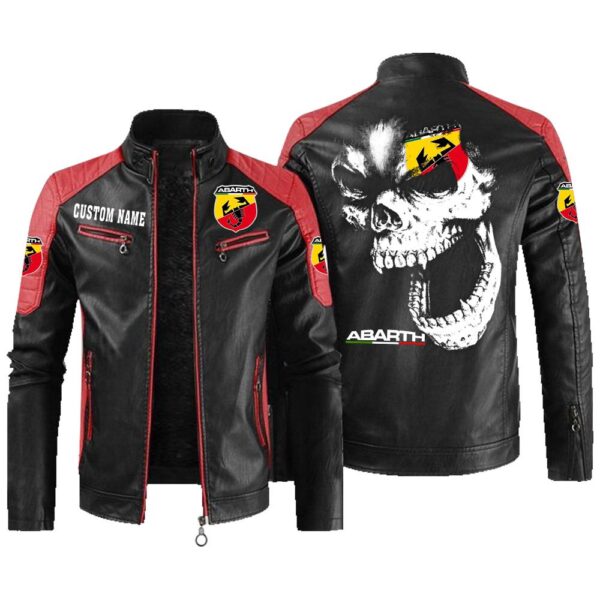 Custom Name Abarth Contrast Leather Jacket - Personalized Logo Car Motorcycle Model - Image 2