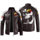Custom Name Abarth Contrast Leather Jacket - Personalized Logo Car Motorcycle Model